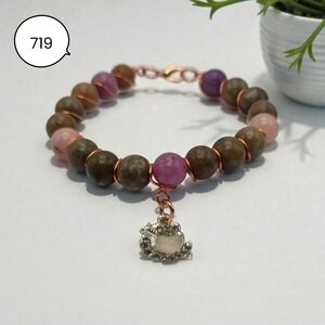 Handmade Gemstone Bracelet with Rose Quartz & Heart Charm | Copper Wire Jewelry
